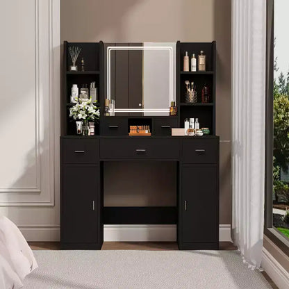 Lighted Vanity Table with Drawers, Storage Cabinet & Dressing Pad for Bedroom