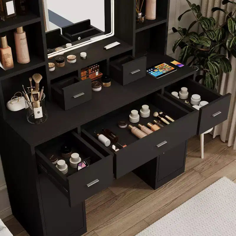 Lighted Vanity Table with Drawers, Storage Cabinet & Dressing Pad for Bedroom