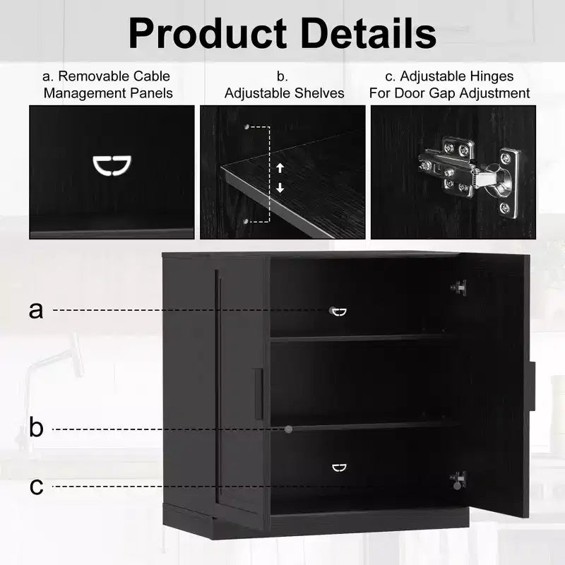 36 Black Practical 2-Door Decorative Storage Cabinet, Suitable for Living Room and Bedroom