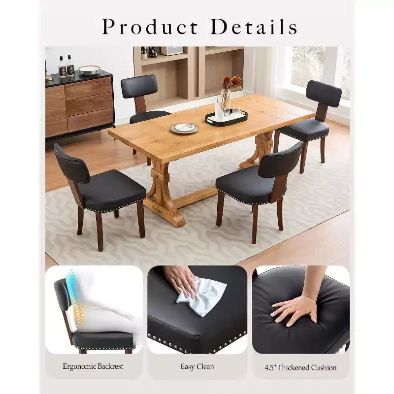 Modern Fabric Dining Chairs, Upholstered Kitchen Chairs with Hardwood Frame, Wood Legs, Nailhead Trim