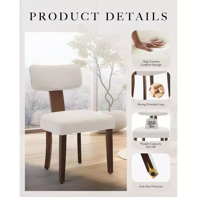 Modern Fabric Dining Chairs, Upholstered Kitchen Chairs with Hardwood Frame, Wood Legs, Nailhead Trim