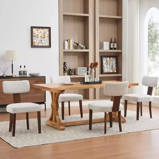 Modern Fabric Dining Chairs, Upholstered Kitchen Chairs with Hardwood Frame, Wood Legs, Nailhead Trim