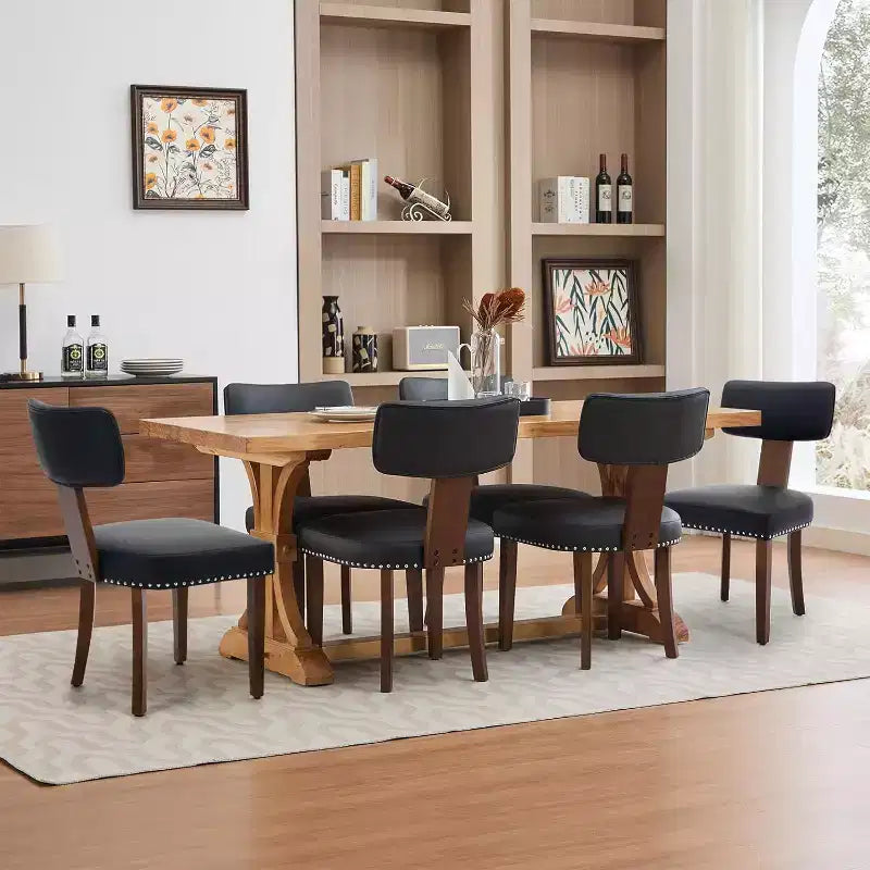 Modern Fabric Dining Chairs, Upholstered Kitchen Chairs with Hardwood Frame, Wood Legs, Nailhead Trim