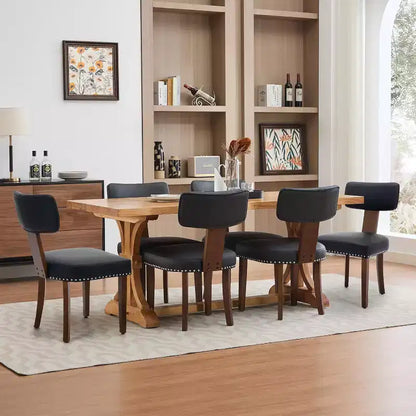 Modern Fabric Dining Chairs, Upholstered Kitchen Chairs with Hardwood Frame, Wood Legs, Nailhead Trim