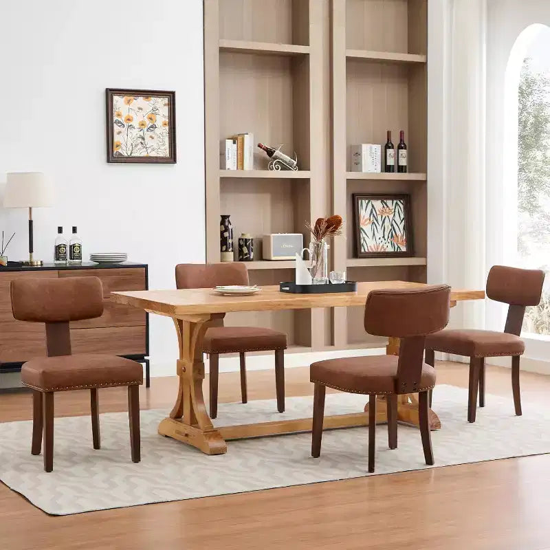 Modern Fabric Dining Chairs, Upholstered Kitchen Chairs with Hardwood Frame, Wood Legs, Nailhead Trim