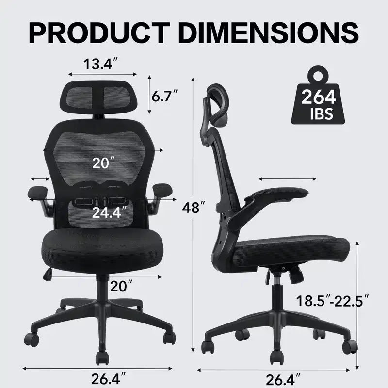 Ergonomic Mesh Office Chair with Headrest, Lumbar Support and Flip-Up Arms