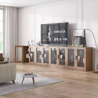 Wood Accent Cabinet, Storage Organizer with Adjustable Shelves and Glass Doors for Kitchen Bedroom Entryway Living Room Dinning Room