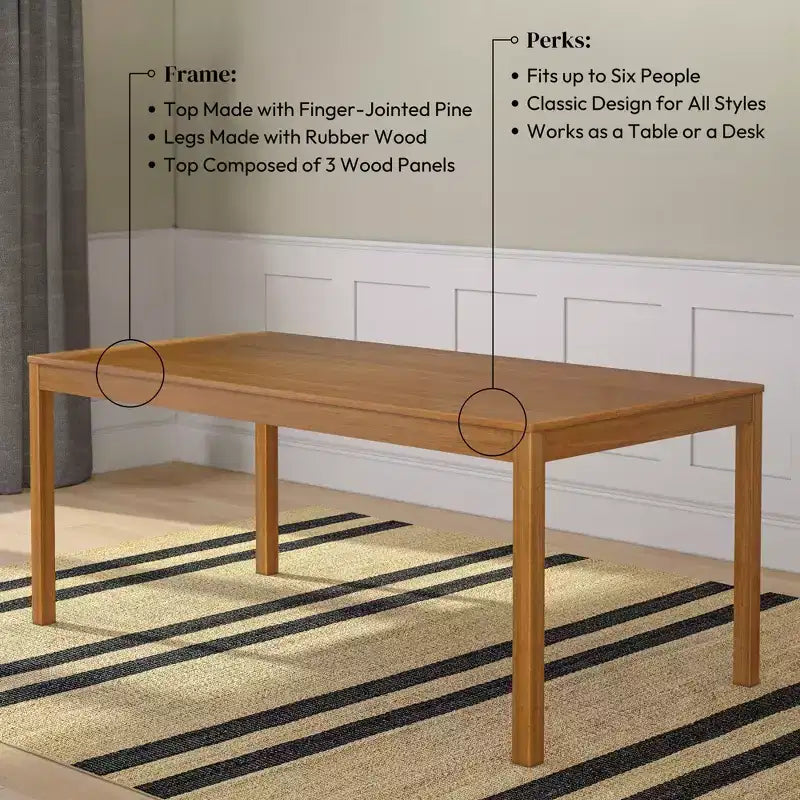 72" Rectangular Wooden Dining Table for 6 People, Kitchen & Dining Room
