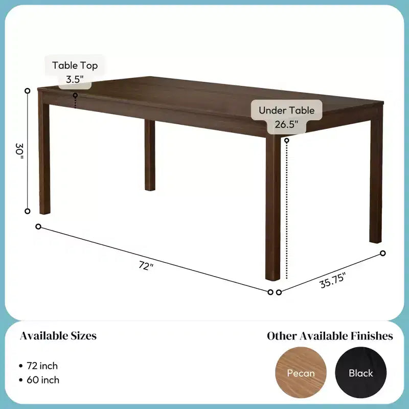 72" Rectangular Wooden Dining Table for 6 People, Kitchen & Dining Room