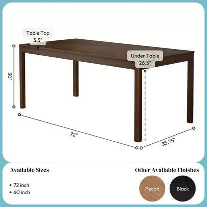 72" Rectangular Wooden Dining Table for 6 People, Kitchen & Dining Room