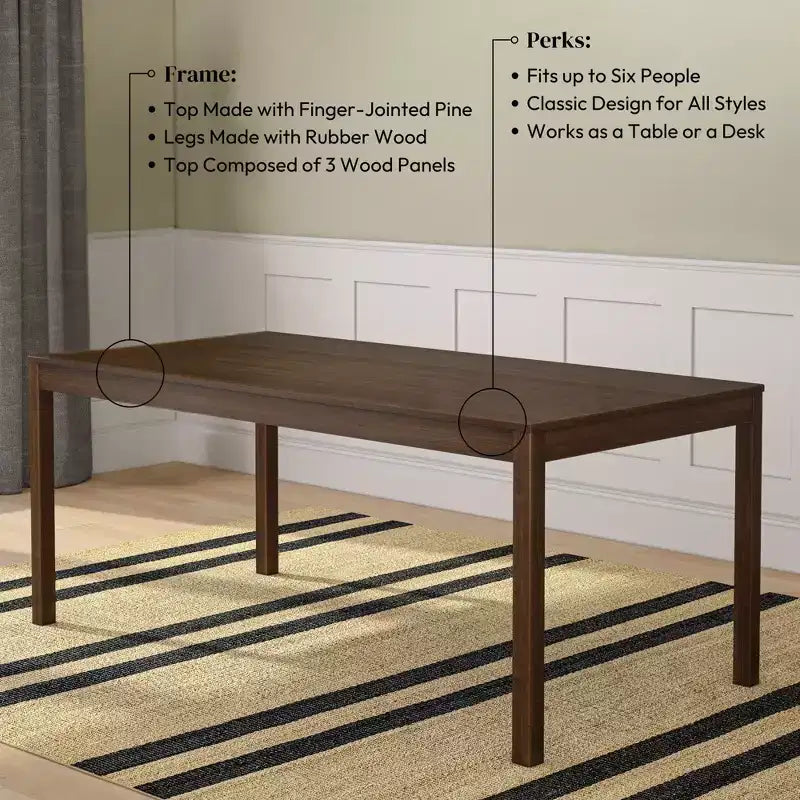 72" Rectangular Wooden Dining Table for 6 People, Kitchen & Dining Room