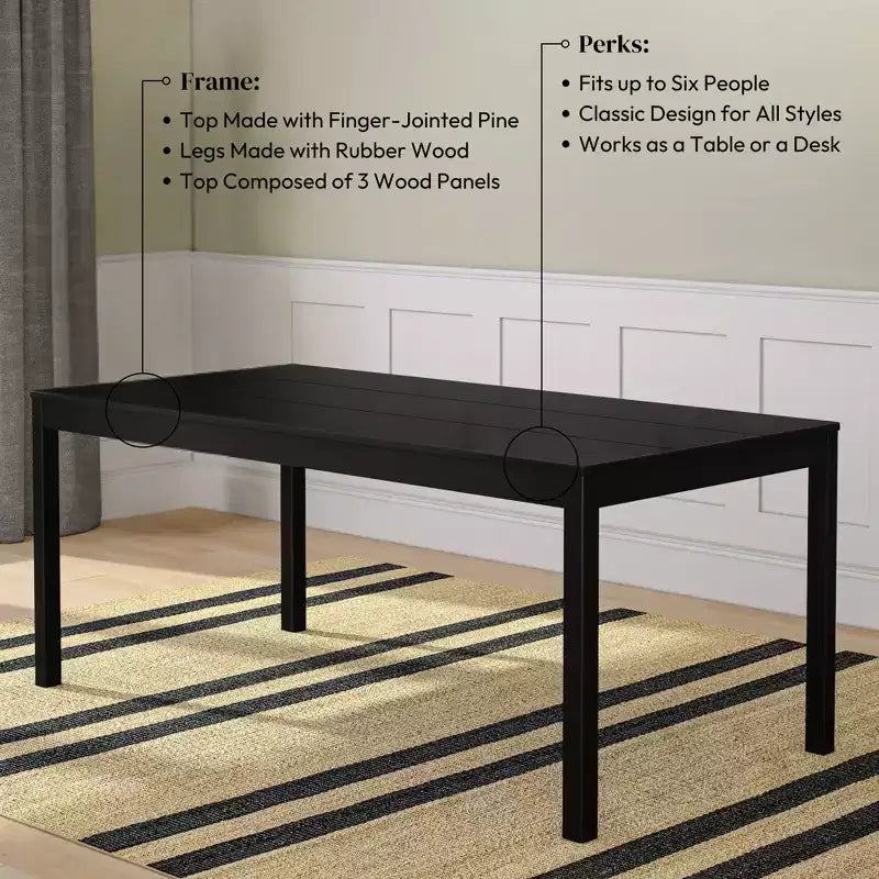 72" Rectangular Wooden Dining Table for 6 People, Kitchen & Dining Room
