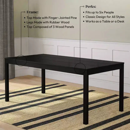 72" Rectangular Wooden Dining Table for 6 People, Kitchen & Dining Room