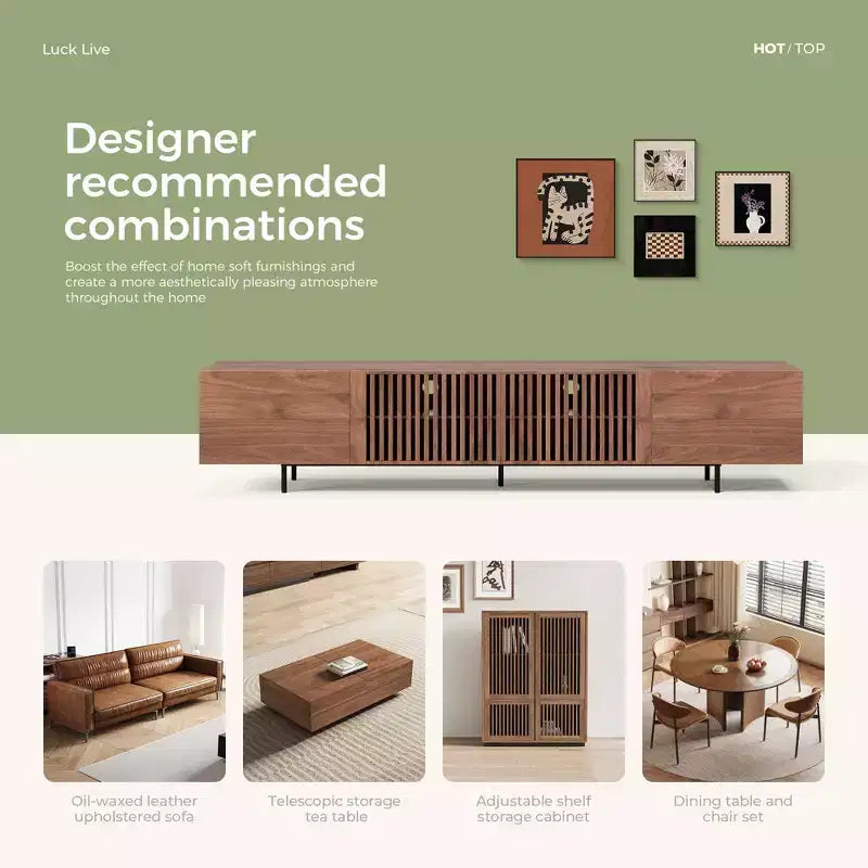 94.48" Mid-Century Modern TV Stand for TVs up to 100", Walnut Cabinets & Metal Frame