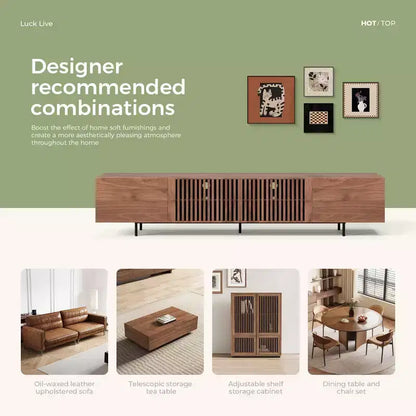 94.48" Mid-Century Modern TV Stand for TVs up to 100", Walnut Cabinets & Metal Frame