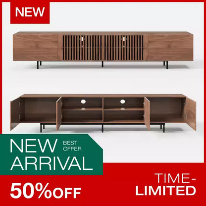 94.48" Mid-Century Modern TV Stand for TVs up to 100", Walnut Cabinets & Metal Frame