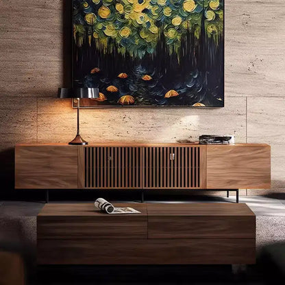 94.48" Mid-Century Modern TV Stand for TVs up to 100", Walnut Cabinets & Metal Frame