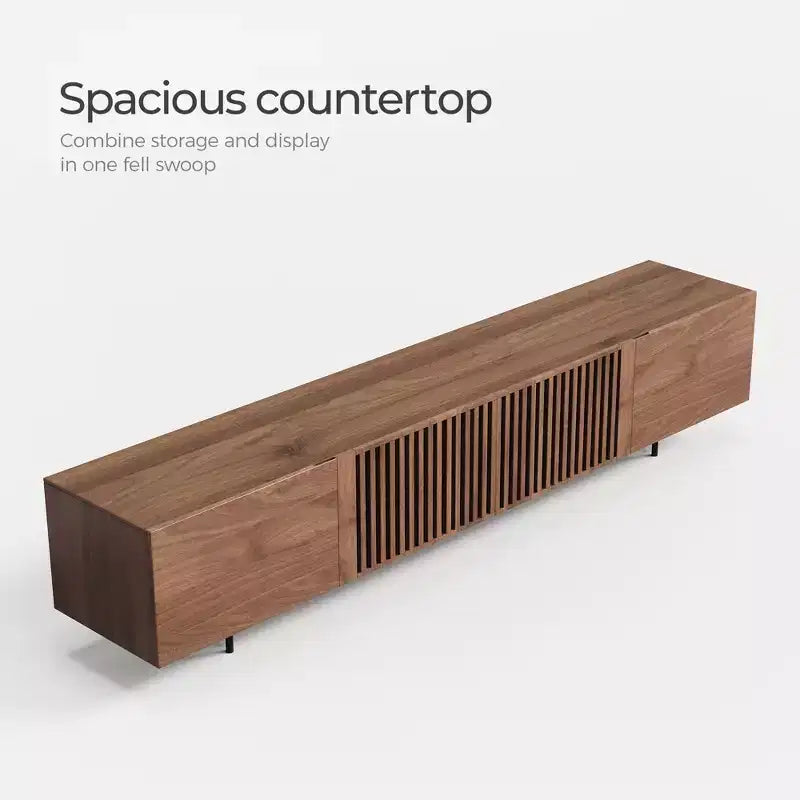 94.48" Mid-Century Modern TV Stand for TVs up to 100", Walnut Cabinets & Metal Frame
