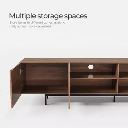 94.48" Mid-Century Modern TV Stand for TVs up to 100", Walnut Cabinets & Metal Frame