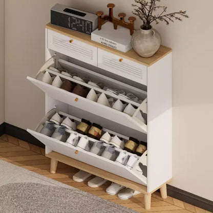 GDFStudio Roger Freestanding 2 Flip Doors Wood Shoe Cabinet with Adjustable Shelf and 2-Drawer