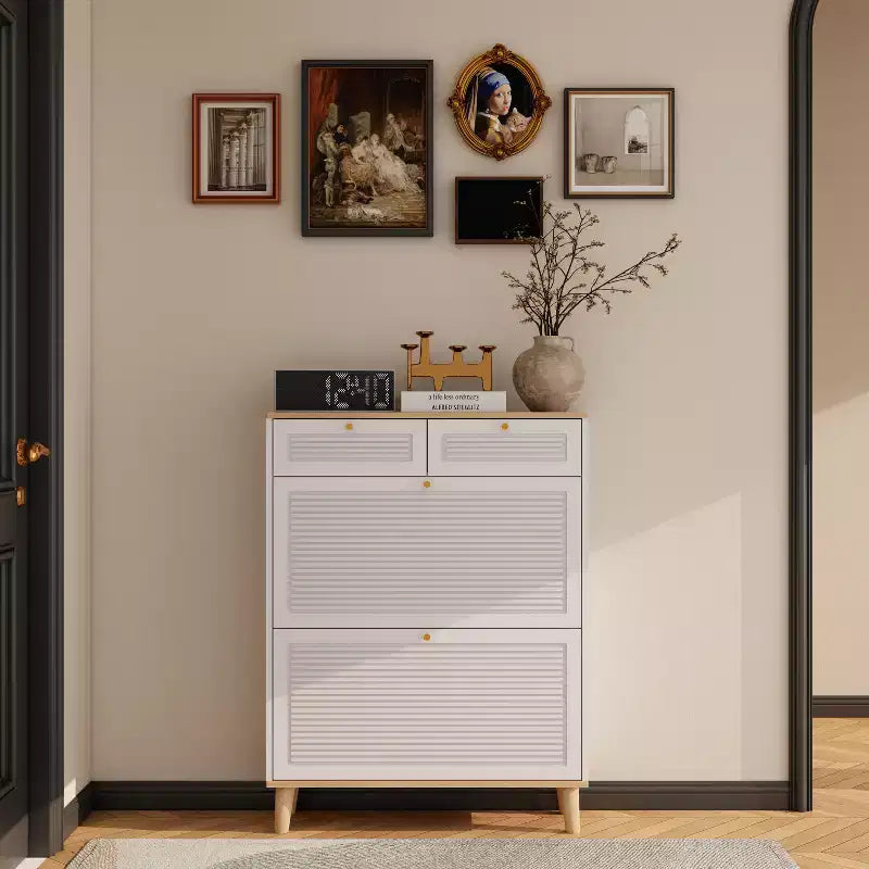 Freestanding Shoe Cabinet with 2 Flip Doors, Adjustable Shelf & 2 Drawers