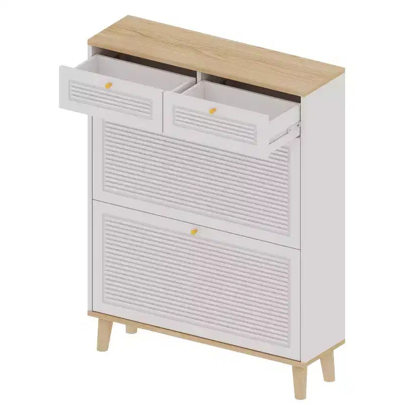 Freestanding Shoe Cabinet with 2 Flip Doors, Adjustable Shelf & 2 Drawers