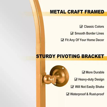 31x24 Arched Bathroom Mirror with Hardware, Iron Rotating Wall Hanging Mirror Wall Mounted Vanity Mirror for Bedroom Living Room Entryway, Gold