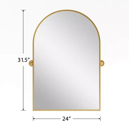 31x24 Arched Bathroom Mirror with Hardware, Iron Rotating Wall Hanging Mirror Wall Mounted Vanity Mirror for Bedroom Living Room Entryway, Gold
