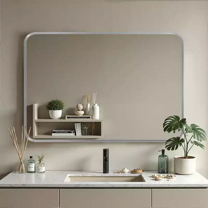 50x32 Rectangle Bathroom Mirror with Aluminum Alloy Frame, Wall Mounted Vanity Mirror for Bedroom Living Room Entryway, Silver