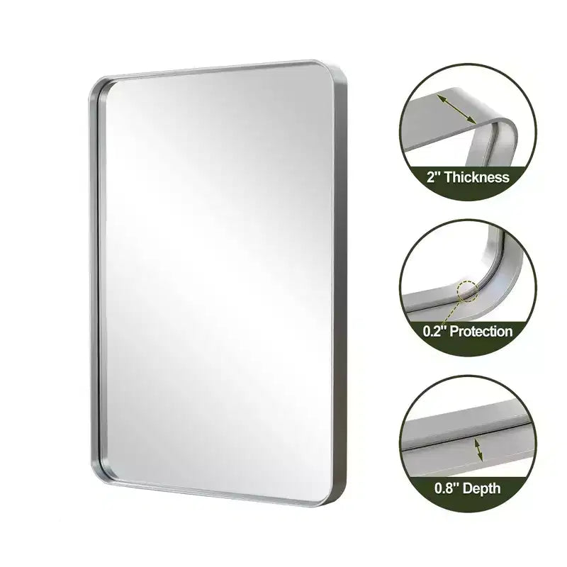 50x32 Rectangle Bathroom Mirror with Aluminum Alloy Frame, Wall Mounted Vanity Mirror for Bedroom Living Room Entryway, Silver