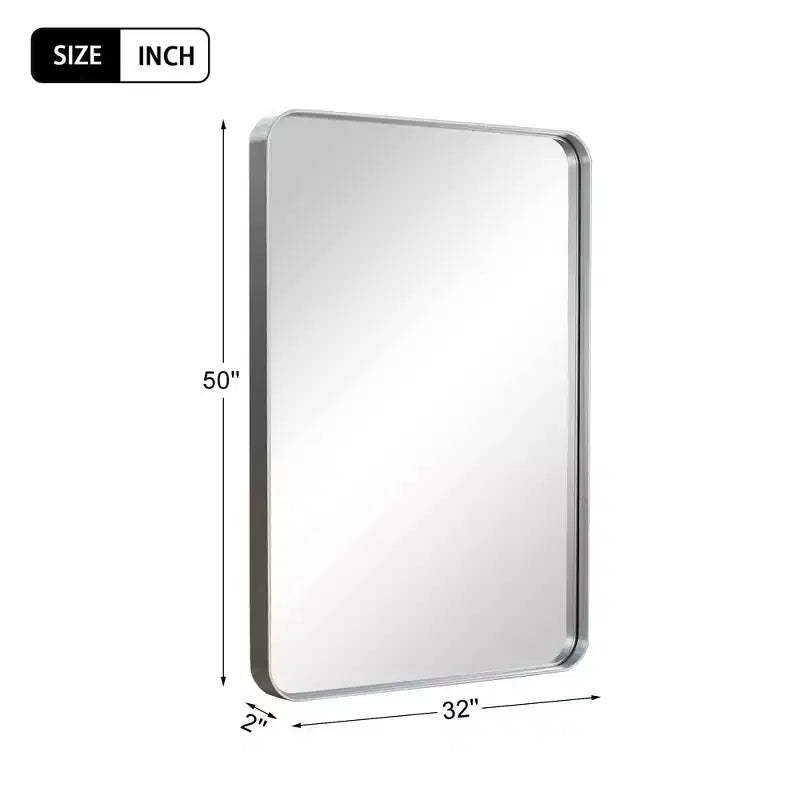 50x32 Rectangle Bathroom Mirror with Aluminum Alloy Frame, Wall Mounted Vanity Mirror for Bedroom Living Room Entryway, Silver
