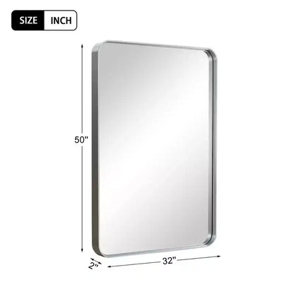 50x32 Rectangle Bathroom Mirror with Aluminum Alloy Frame, Wall Mounted Vanity Mirror for Bedroom Living Room Entryway, Silver