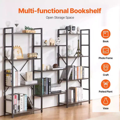 Triple Metal 11-Tier Industrial Bookshelf, Rustic Vintage Open Shelving Display