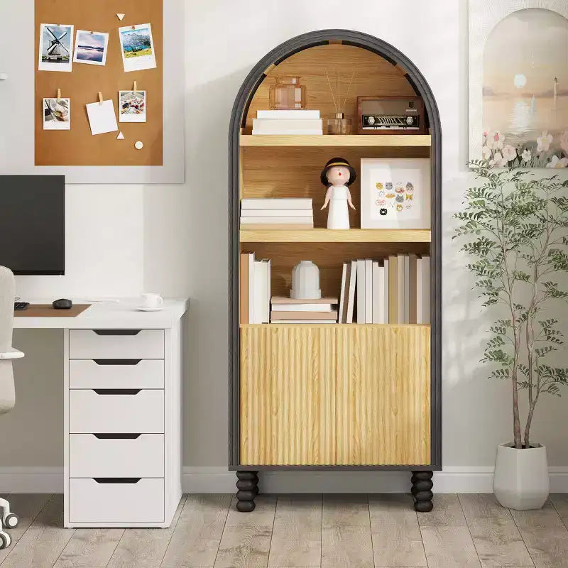 EROMMY 5 - Tier Arched Bookcase With Open Shelves And Cabinet