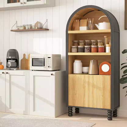 5-Tier Arched Bookcase with Open Shelves and Cabinet, Freestanding Display Storage Shelf