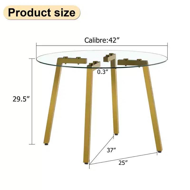 Modern minimalist style circular transparent tempered glass table, tempered glass tabletop, golden metal legs