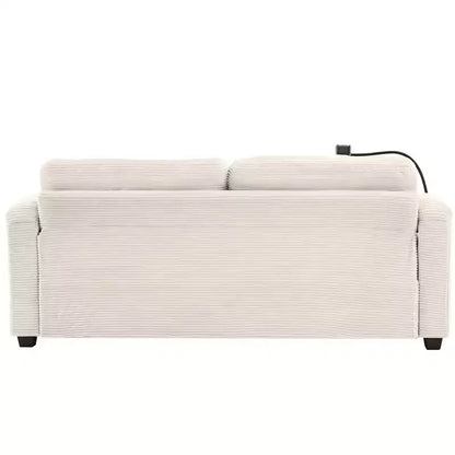 72.8" Corduroy Sleeper Loveseat with Mattress, USB Ports & Storage