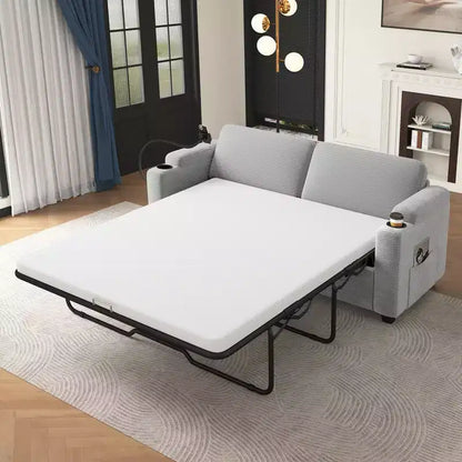 72.8" Corduroy Sleeper Loveseat with Mattress, USB Ports & Storage