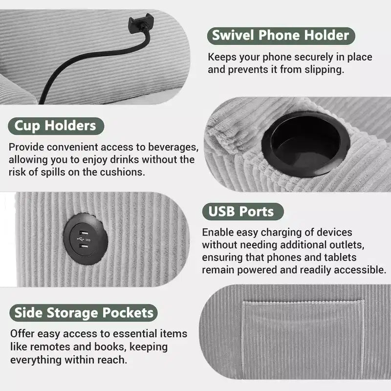 72.8" Corduroy Sleeper Loveseat with Mattress, USB Ports & Storage