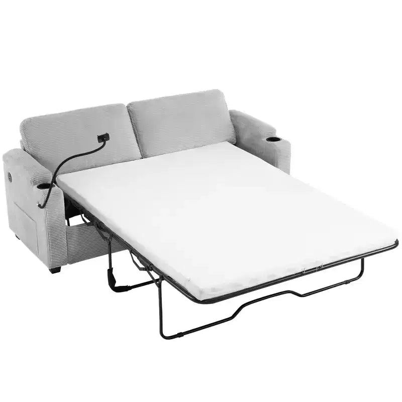 72.8" Corduroy Sleeper Loveseat with Mattress, USB Ports & Storage