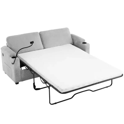 72.8" Corduroy Sleeper Loveseat with Mattress, USB Ports & Storage