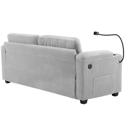 72.8" Corduroy Sleeper Loveseat with Mattress, USB Ports & Storage