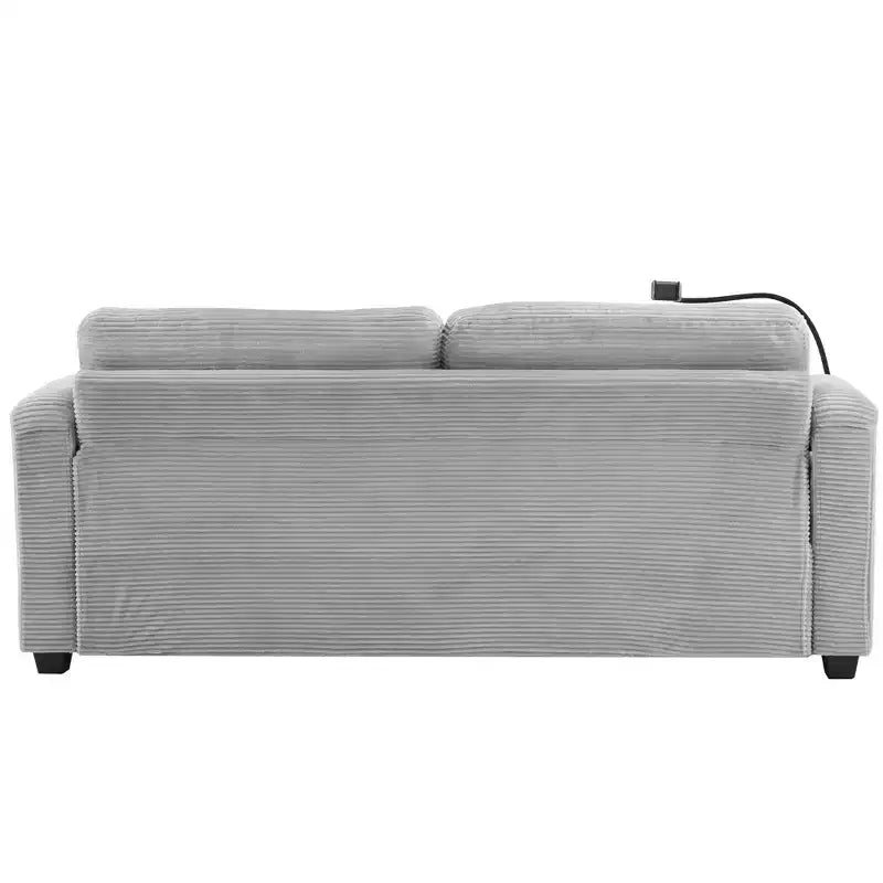 72.8" Corduroy Sleeper Loveseat with Mattress, USB Ports & Storage