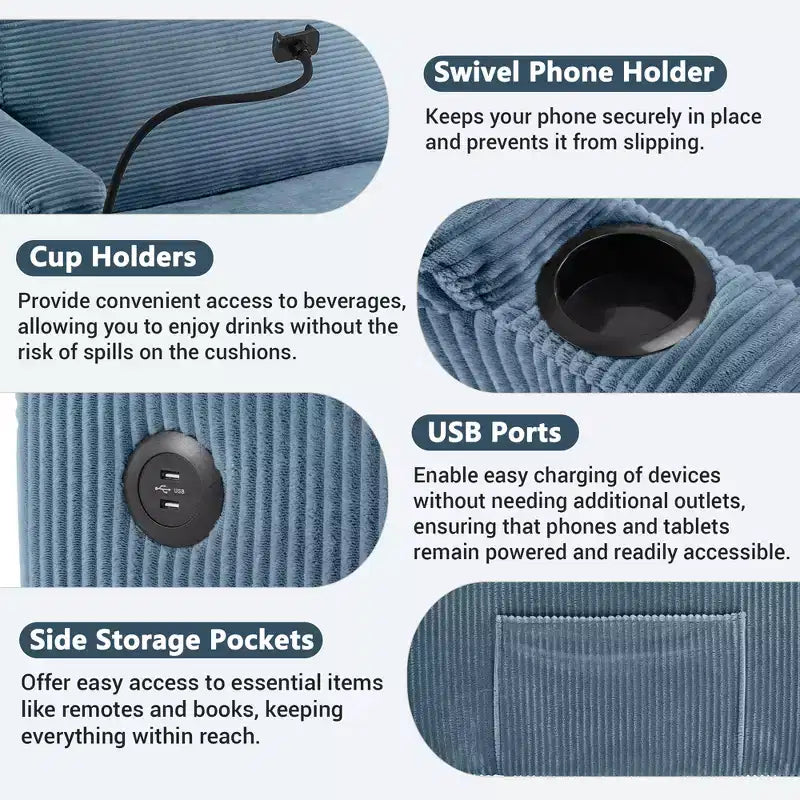 72.8" Corduroy Sleeper Loveseat with Mattress, USB Ports & Storage
