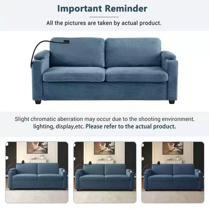 72.8" Corduroy Sleeper Loveseat with Mattress, USB Ports & Storage