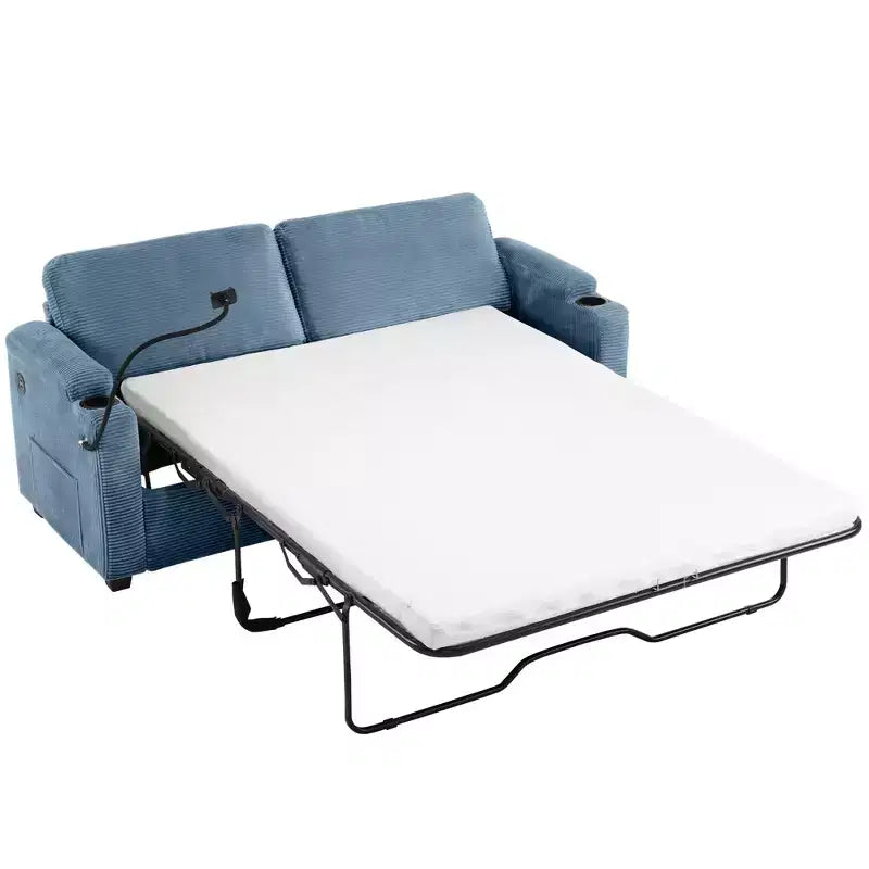 72.8" Corduroy Sleeper Loveseat with Mattress, USB Ports & Storage