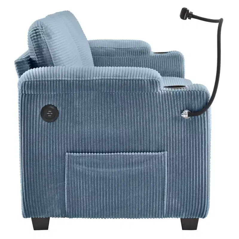 72.8" Corduroy Sleeper Loveseat with Mattress, USB Ports & Storage