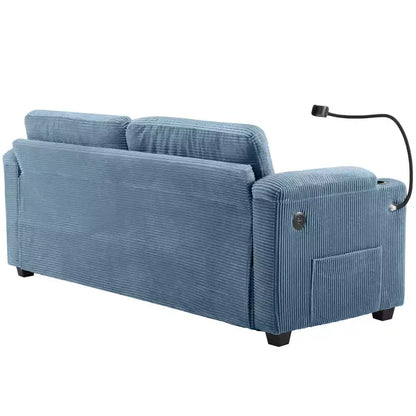72.8" Corduroy Sleeper Loveseat with Mattress, USB Ports & Storage