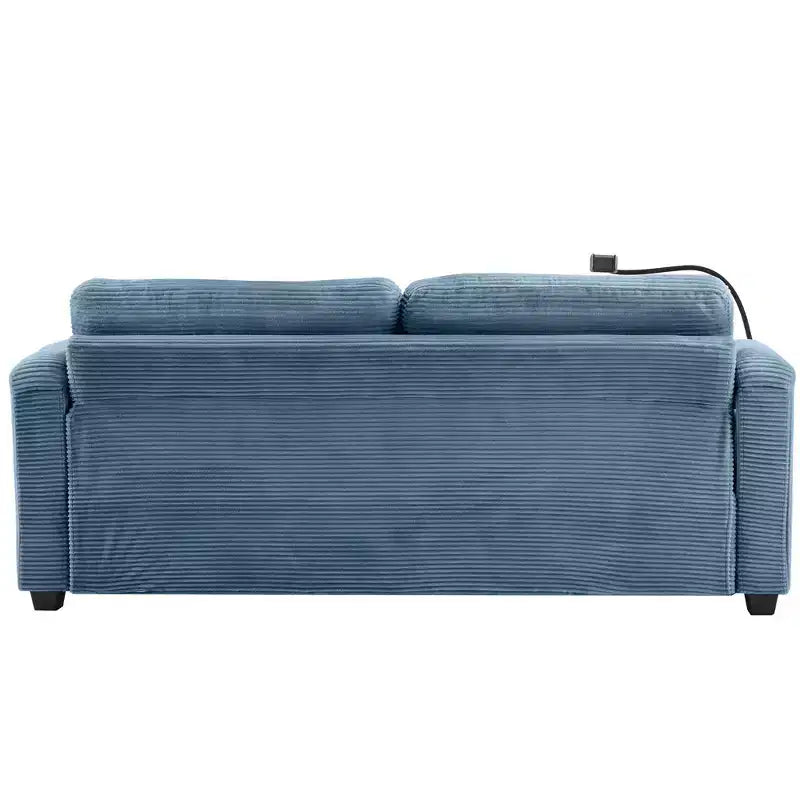 72.8" Corduroy Sleeper Loveseat with Mattress, USB Ports & Storage