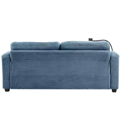 72.8" Corduroy Sleeper Loveseat with Mattress, USB Ports & Storage
